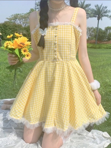 Yellow Plaid Babydoll Dress - S