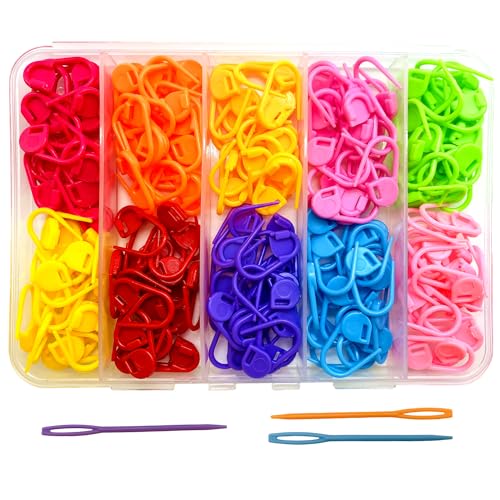 Stitch Markers 10 Colors Knitting Crochet Locking 160Pcs Stitch Needle Clip Counter with 3 Plastic Needle Randomly (Multicolor-160 pcs) - Multicolor-160 pcs