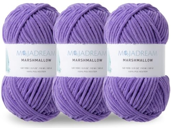 MOJADREAM 3PCS 3.5oz Chenille Yarn for Blankets Amigurumi: Soft Velvet Baby Yarn Blanket Knitting and Crocheting Bulky 5# Yarn 3 Skeins of 100g (Purple) - Purple - 3 Skein