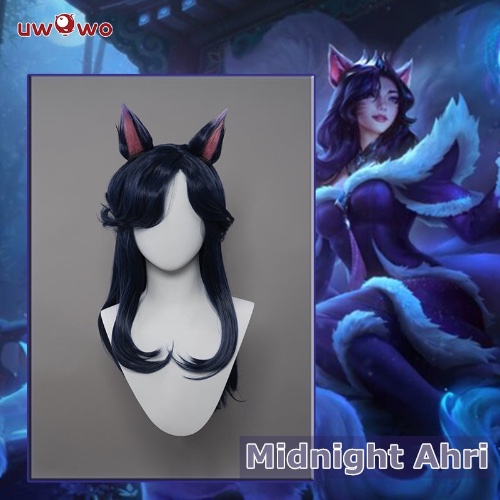 Uwowo League of Legends/LOL: Midnight Ahri ASU 2023 Nine Tailed Fox Fur Cosplay Wig Long Purple Hair With Ears
