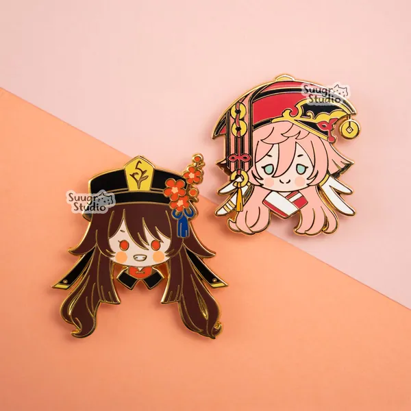 Genshin Impact Hutao/Hu Tao & Yanfei Hard Enamel Pin - Set of Both / [A Grade] / Locking Clasps