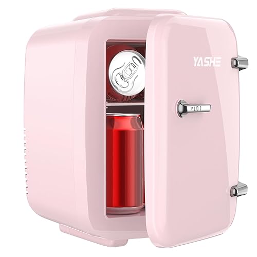YASHE Mini Fridge, 4 Liter/6 Cans Small Fridgerator for Bedroom, AC/DC Thermoelectric Cooler and Warmer for Skincare Drink Office Dorm Car, Pink - Pink