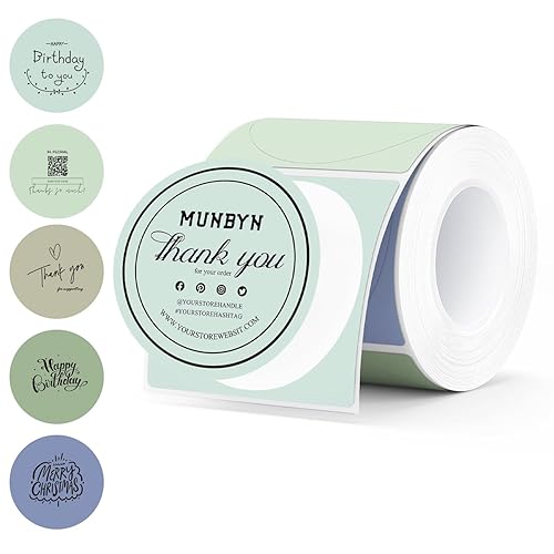MUNBYN 2 Inch Circle Thermal Labels, Multicolor Thermal Stickers, Thermal Label Stickers for Custom Logo, Candle, 150 Labels/1 Roll - Morandi Summer - 2"