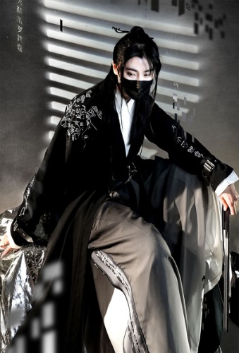 Plus Size 4XL Hanfu Men Ancient Chinese Oracle Hanfu Oversize Male Knight Cosplay Costume Black Hanfu 5pcs Set For Men Large Siz