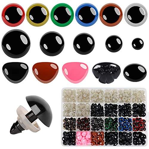 600pcs Plastic Safety Eyes and Noses for Amigurumi Crochet Crafts Dolls Stuffed Animals and Teddy Bear, Multiple Colors and Sizes (Ø 6~14mm)