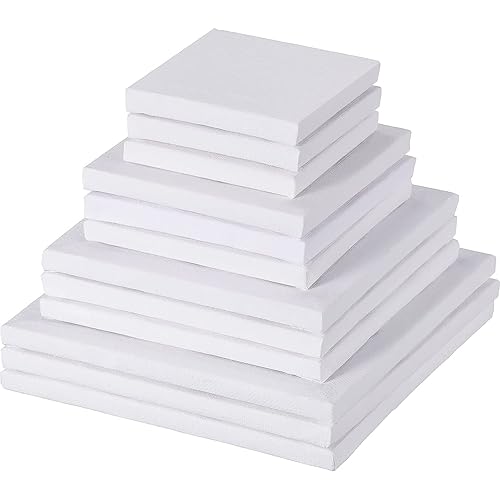 Assorted Size 3 Inches/ 4 Inches/ 5 Inches/ 6 Inches Mini Art Canvas Stretched for Craft Painting Drawing, 12 Pieces - 3 Inches, 4 Inch, 5 Inch, 6 Inch