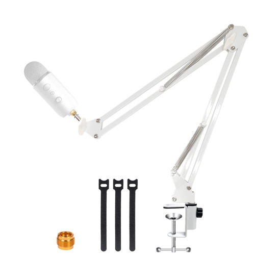 For Blue Yeti X Boom Arm, YUZUHOME Heavy Duty Adjustable Blue Yeti Nano Microphone Stand with 3/8"to 5/8" Screw Adapter,Compatible with blue series Mic, White - White Boom Arm