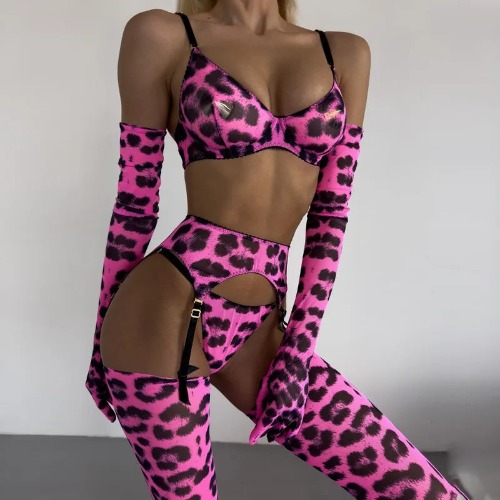 Hot Pink Leopard Lingerie Set - L