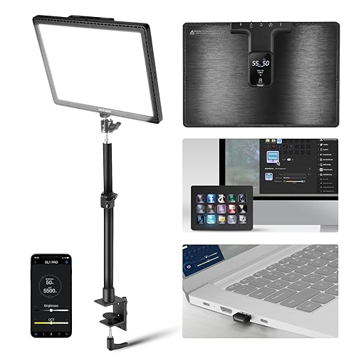 NEEWER GL1 PRO 15,5" Key Light Streaming, Videolicht mit 2,4G, Mac, PC Steuerung und iOS Android APP, 2800 Lumen LED Panel Licht Studio Dauerlicht mit Tischklemme Kompatibel mit Elgato Stream Deck - Schwarz