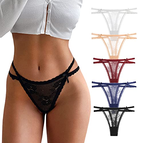 chahoo Sexy G String Thong for Women Low Rise Underwear Cotton Thongs Ladies T Back Bikini Panties Set Gift for Women 5 Pack - Medium - 5pack-a