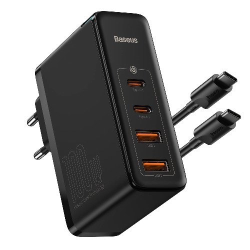Baseus Cargador USB C rápido 100 W, PD alimentación con GAN II Tech de 4 Puertos [2USB-C + 2USB] Estación de Carga para MacBook Pro/Air, Laptop, iPhone 13/12, Samsung Galaxy Negro - negro
