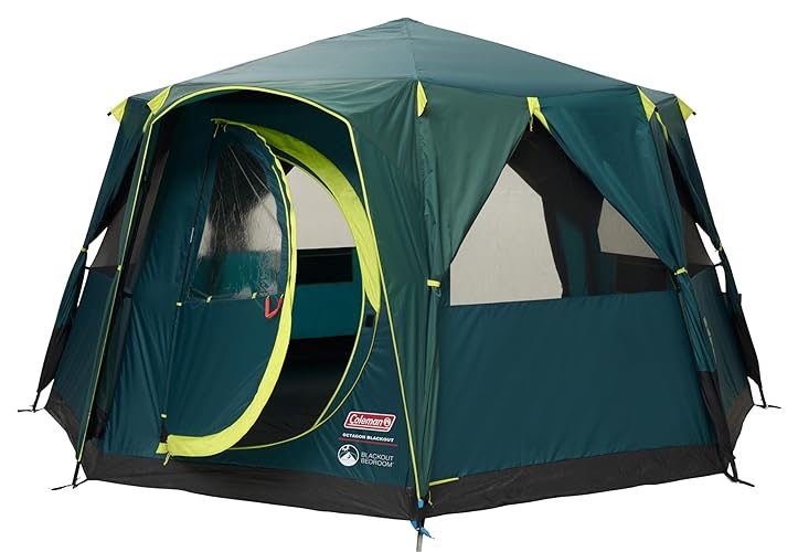 Coleman Tent Octagon, 6 Man Festival Dome Tent, 6 Person Family Camping Tent with 360° Panoramic View, Stable Steel Pole Construction, Sewn-in Groundsheet, 100 Percent Waterproof - Blackout Green - Blackout - Single