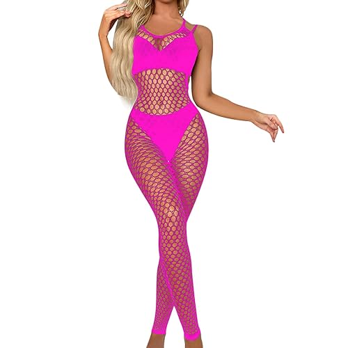 Women Sexy Lingerie Sleepwear Nightwear Body Stocking Bodysuit Sissy Sheer Lingerie Sexy Lingerie Costumes Plus Size - Hot Pink - One Size