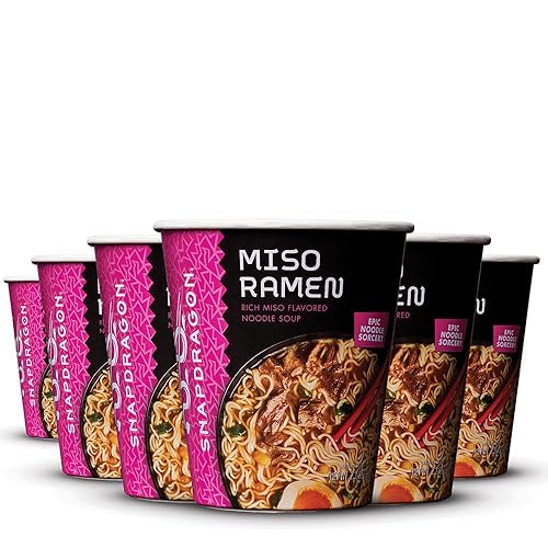 Snapdragon Miso Ramen Six Pack - Rich Miso Broth With Authentic Ramen Noodles Satisfy Your Craving, Includes Six 2.2 oz Cups - Miso - 2.2 Ounce (Pack of 6)