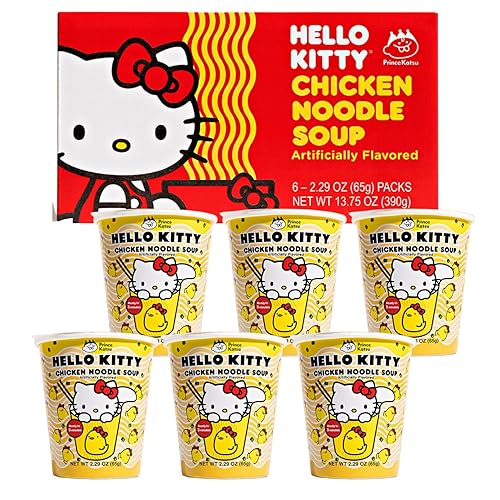 Hello Kitty Vegan Ramen Noodle Cup | 6 Pack Chicken Flavor | Premium Microwaveable Ramen Soup Mix, Asian Snacks - Chicken