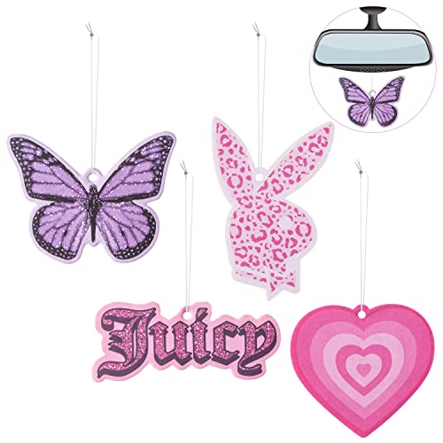 ANGOLIO 4Pcs Y2k 2000s Pink Car Air Freshener Purple Butterfly Leopard Bunny Pink Heart Fragrance Hanging Slice Car Diffuser Ornament Essential Oil Pendant Gift for Car Interior Accessories Home Decor - Y2K