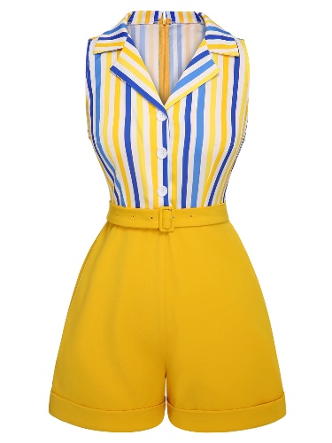 1950s Yellow White Blue Striped Lapel Romper | Yellow / S / 2