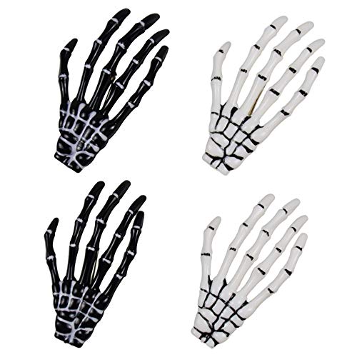 Halloween Skeleton Hands Bone Hair Clips - White and Black (2 Pairs), Punk Rock Horror Hair Clip for Women Girls Hair Accessories