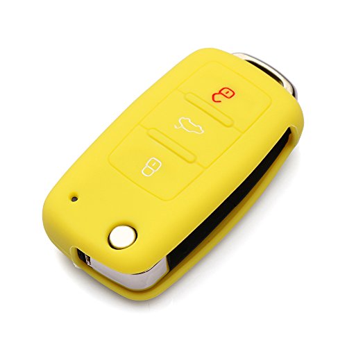 AndyGo Protective Silicone Key Cover Keyless Entry Remote Fob Shell Fit for VW Volkswagen 3 Button - Yellow