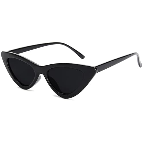 Livhò Retro Vintage Narrow Cat Eye Sunglasses for Women Clout Goggles Plastic Frame - *A-black Grey