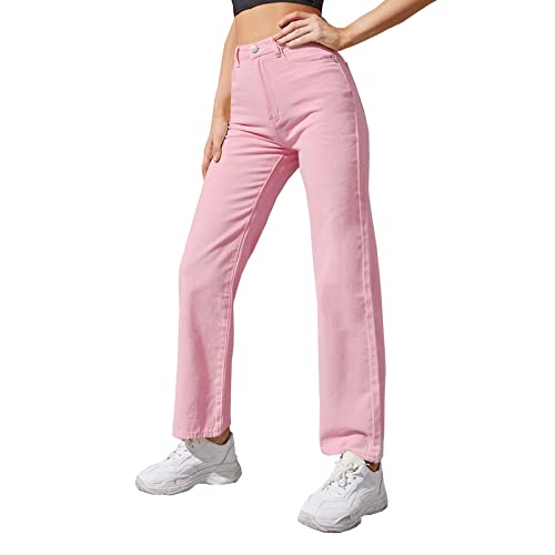 Vintage Jeans for Women Teen Girl High Waisted Relaxed Fit Straight Leg Baggy Boyfriend Jeans - X-Small - Light Pink