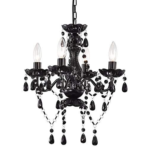LaLuLa Black Chandelier Small Crystal Chandelier Lighting Mini Acrylic Chandelier 4 Light Modern Pendant Light Fixtures - Black