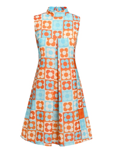 Orange & Blue 1960s Floral Stand Collar Dress | Orange & Blue / S / 2