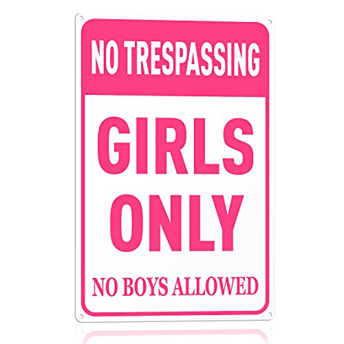 Girls Only Sign - No Trespassing Girls Only No Boys Allowed - Preppy Room Decor for Girls - Barbie Wall Decor for Girls Bedroom Dorm Girls Cave Babe Cave - Girls Rule Sign - 8 x 12 in - Girls Only