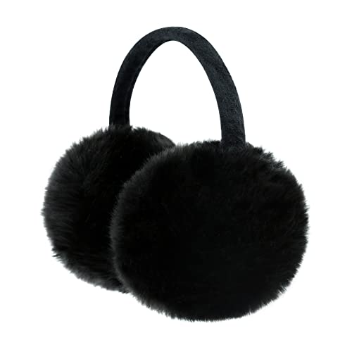 FSTEOE Winter Ear Muffs Women Warm Earmuffs Girls Ear Warmer Soft Plush Outdoor Plush Adjustable Ear Cover - Black