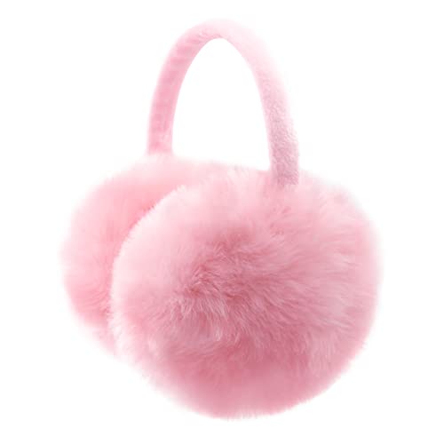 FSTEOE Winter Ear Muffs Women Warm Earmuffs Girls Ear Warmer Soft Plush Outdoor Plush Adjustable Ear Cover - Pink