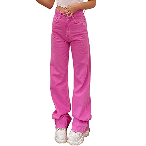 Vintage Jeans for Women Teen Girl High Waisted Relaxed Fit Straight Leg Baggy Boyfriend Jeans - X-Small - Pink