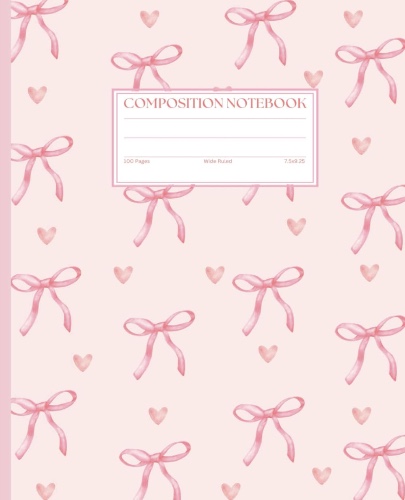 Pink Coquette Composition Notebook: Cute Girly Pink Bows Hearts Notebook, Coquette Aesthetic Wide Ruled