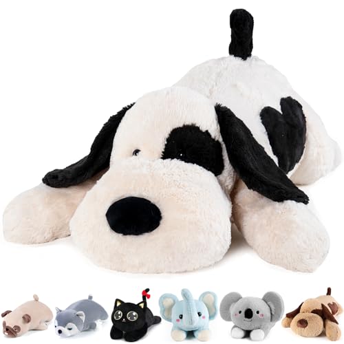 meowtastic Black & White Dog Weighted Stuffed Animals - 22 Inch 4.5 Pounds Weighted Plush Dog Stuffed Animals - Big Stuffed Dog Plush Pillow - Cute Plush Toys Gifts for Kids & Adults (22" 4.5 lbs) - Black & White Dog - Medium