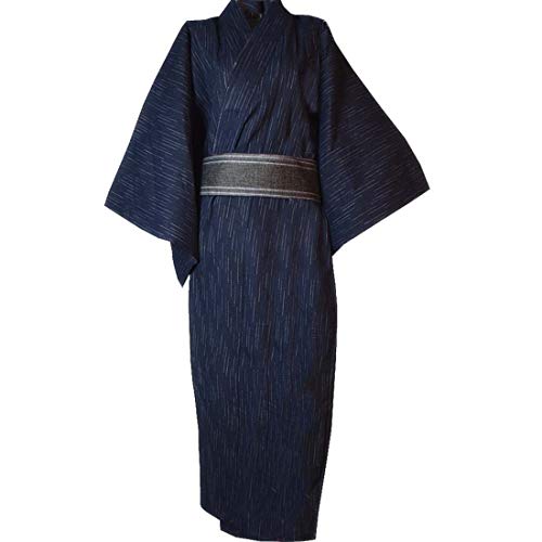 MAYSONG Men's Japanese Yukata Kimono Home Robe Pajamas Dressing Gown L Blue - Large-X-Large - Navy Blue 1