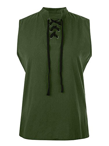 Mens Renaissance Pirate T Shirts Viking Medieval Sleeveless Lace Up Costume Scottish Cotton Tank Top - Large - 01 Army Green