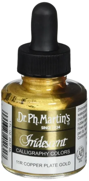 Dr. Ph. Martin's Iridescent Calligraphy Color (11R) Ink Bottle, Copper Plate Gold - Copper Plate Gold