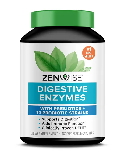 Zenwise Digestive Enzymes Plus Prebiotics & Probiotics Supplement, 180 Servings, Vegan Formula for Better Digestion & Lactose Absorption with Amylase & Bromelain, 2 Month Supply - 180 Count (Pack of 1)