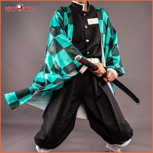 【Clearance】[Last Batch]Uwowo Plus Size Anime Kamado Tanjiro Cosplay Costume Demon Slayer Cosplay Costume - Set A: One size (Coat+leggings+earings+Tatto) / M
