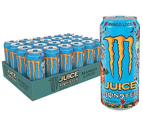 Monster Energy Juice Monster Mango Loco, Energy + Juice, Energy Drink, 16 Ounce (Pack of 24), 384 Ounce - Mango Loco - 16 Ounce (Pack of 24)