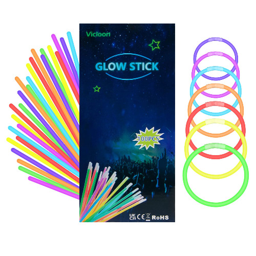Vicloon Glow Sticks, 100 stuks Glow Sticks met Connector, Connector voor Armbanden, Ketting, Glow Sticks Glow Sticks Party