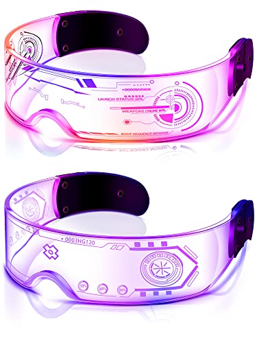 2 Pairs LED Visor Glasses 7 Colors Futuristic Glasses 4 Modes Light Up Glasses Honeycomb Luminous Glasses for Adults (Trendy Style) - Trendy Style