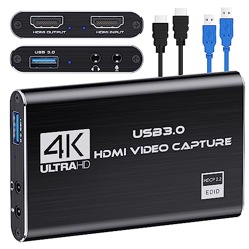 Capture Card Nintendo Switch, Video Capture Card 4K 1080P 60FPS, Game Capture Card Device HDMI to USB 3.0 for Streaming, Gaming and Recording, Works with Xbox Series X/S, Xbox One X/S, PS4, PS5
