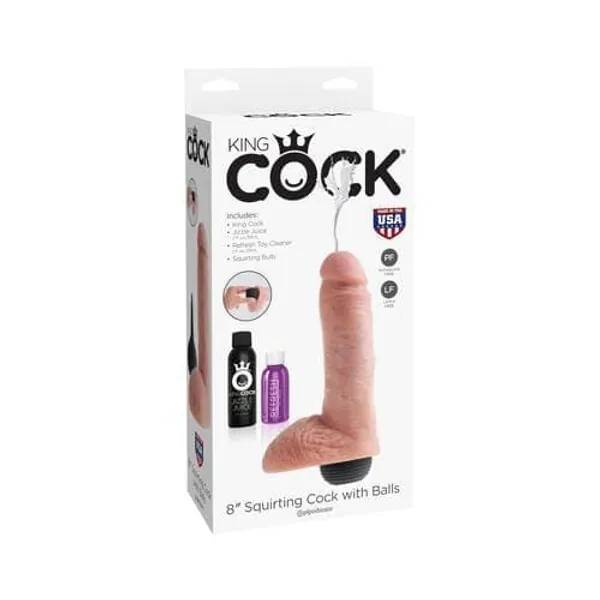 King Cock 8 Inch Squirting Cock With Balls - Flesh