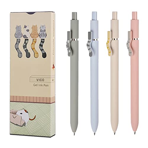 Cat Gel Pens, 4 Pcs Cute Cat Kawaii Gel Pens, 0.5mm Quick Dry Black Ink Pens Fine Point Smooth Writing Pens, Aesthetic Pens, Cute Pens for Women & School Supplies, Kawaii Stationery for Cat Lovers - 4 Pcs Cat