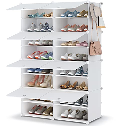 HOMIDEC Shoe Rack, 8 Tier Shoe Storage Cabinet 32 Pair Plastic Shoe Shelves Organizer for Closet Hallway Bedroom Entryway - White - 2 by 8