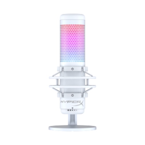 HyperX QuadCast S – RGB USB Condenser Microphone for PC, PS5, Mac, Anti-Vibration Shock Mount, 4 Polar Patterns, Pop Filter, Gain Control, Gaming, Streaming, Podcasts – White