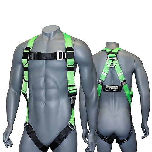 AFP Universal Full-Body Fall Protection Safety Harness with Dorsal D-Ring and Mating Buckle Legs | Roofer, Construction, Scaffolding PPE | High-Visibility Green [OSHA/ANSI Compliant] - 1 Pack - Harness