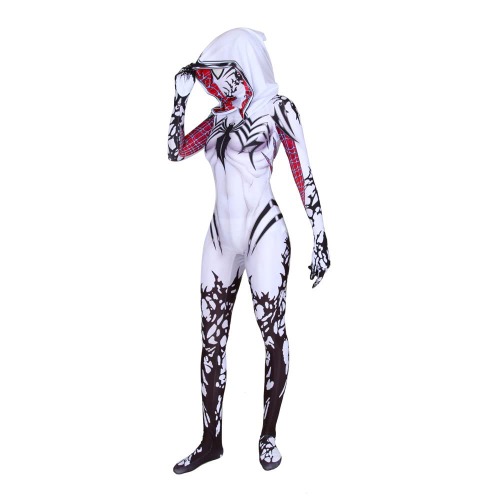 asdfasdf Gwen Stacy Cosplay Costume Into The Spider Verse Gwenom Spandex Fabric Halloween Superhero Bodysuit - Adult-XXXL(Height:71-73 Inch) White
