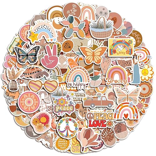 200 Pcs Water Bottle Stickers for Teens Girls, Cute Boho Preppy Stickers for Water Bottles, Waterproof Vinyl Stickers Aesthetic, Laptop Journal Scrapbook Stickers, Cute Sticker Pack Warm Colour