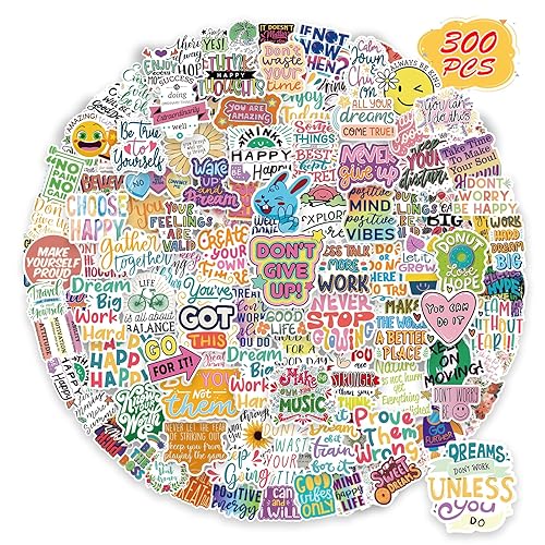 300PCS Motivational Sticker, Inspirational Words Stickers for Teens Adults Students Teacher Employees Vinyl Encouraging Positive Affirmation Stickers for Water Bottles Laptop Decals Scrapbook Journal - Quote Stickers